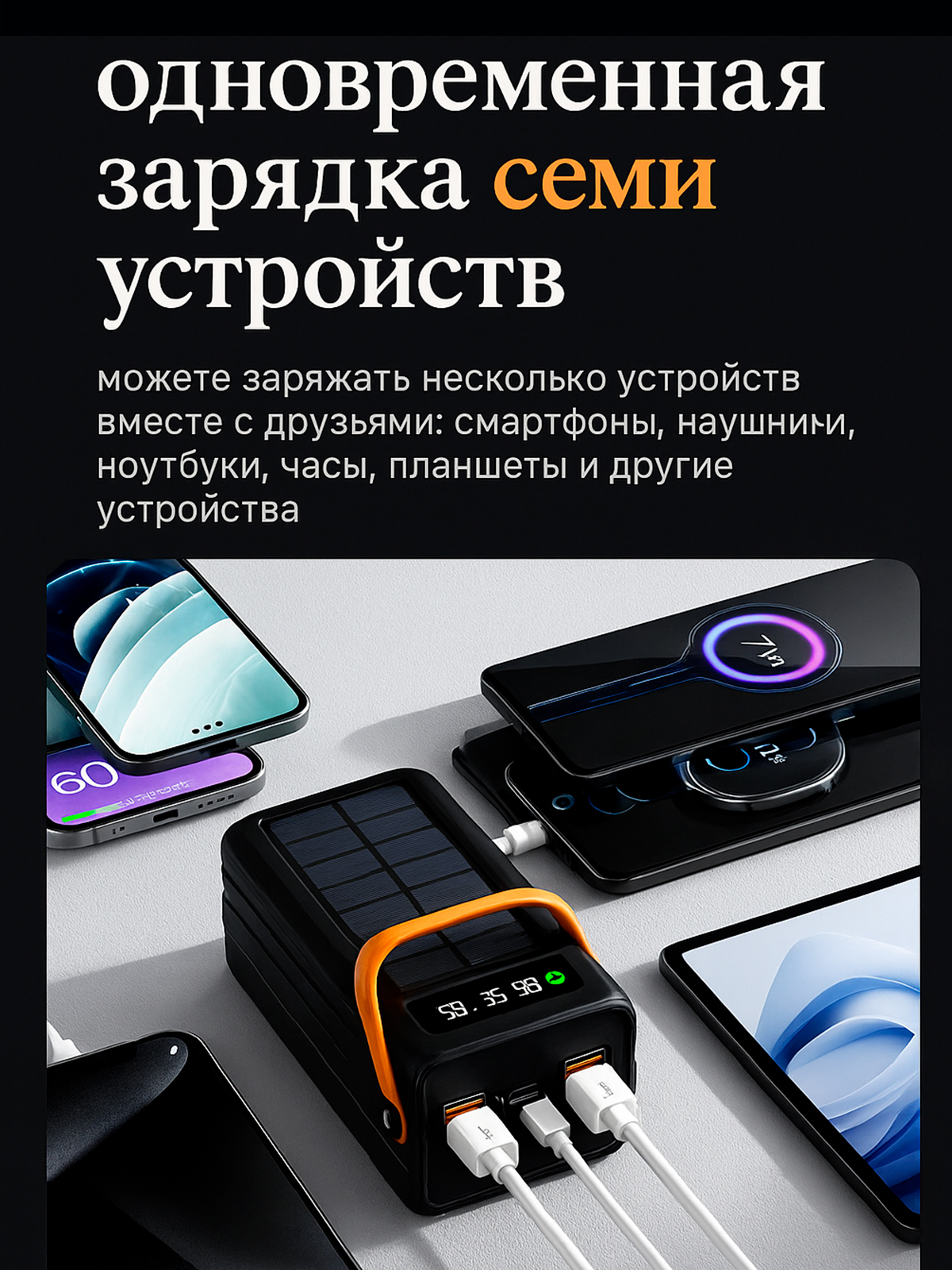 Фото товара 24751, power bank 50000 внешний аккумулятор с солнечной батареей