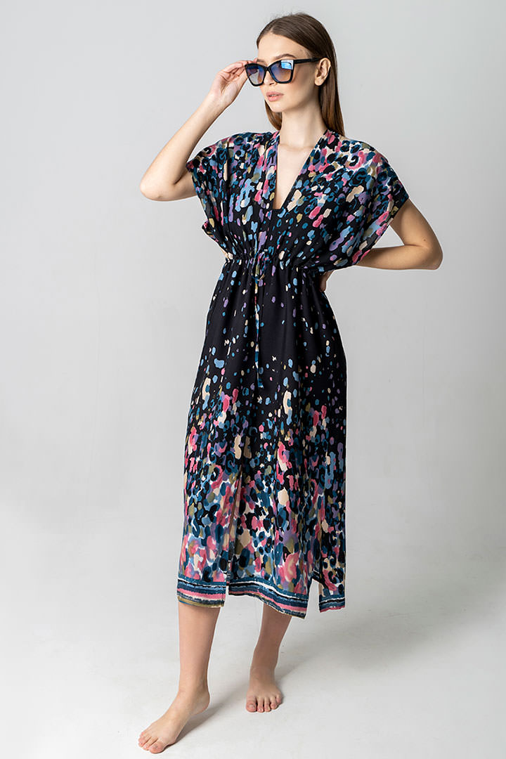 Фото товара 19085, туника с кулиской черно-синяя