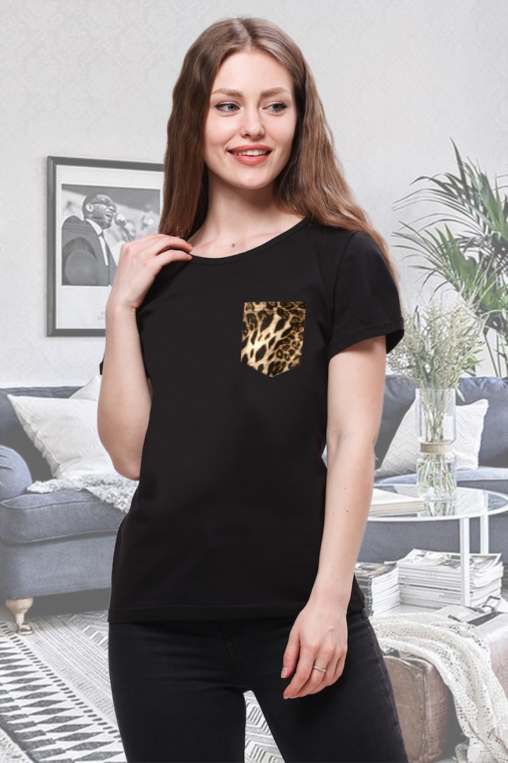 Фото товара 19366, футболка с леопардовым карманом